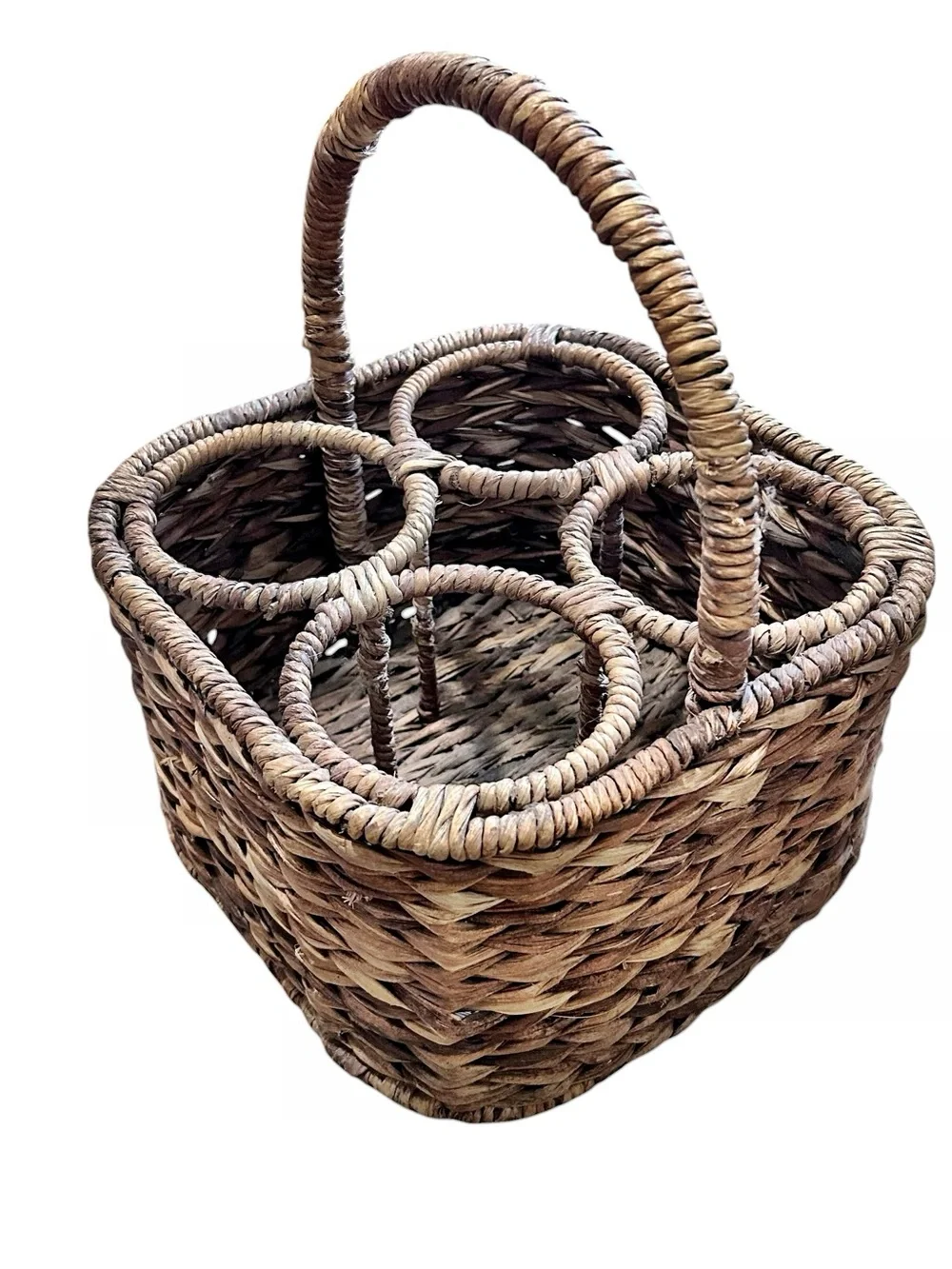 Vintage Woven Rattan Wine Carrier Basket – Brown